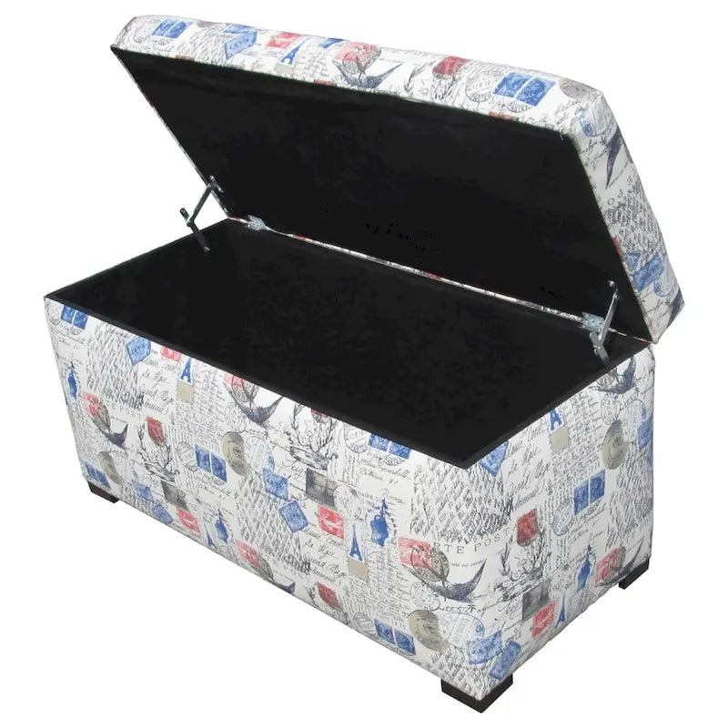 Coffre de rangement capitonné avec pieds noirs