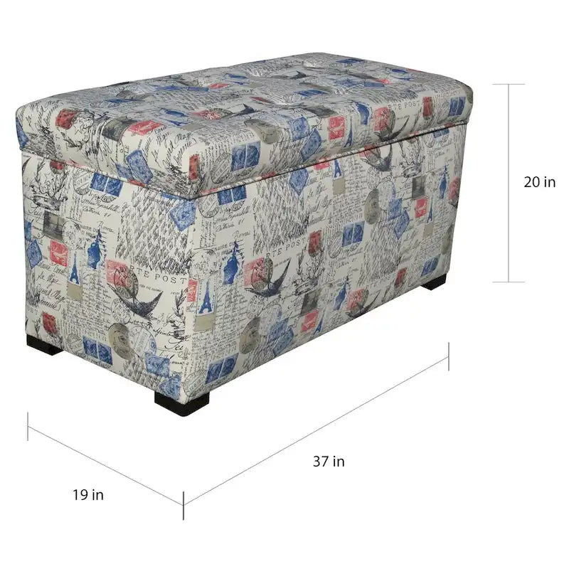 Coffre de rangement capitonné avec pieds noirs