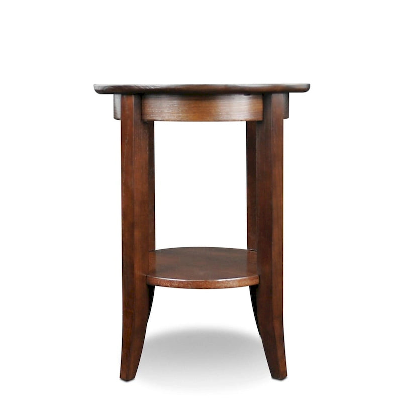 Table d'appoint ronde en chêne massif avec plateau en verre et étagère inférieure
