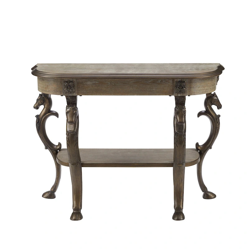 Console de style antique avec piètement en fer forgé en forme de pattes de cheval