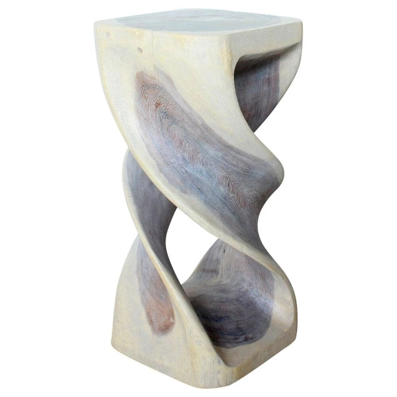 Table d'appoint en bois double torsion sculptée à la main, gris agate