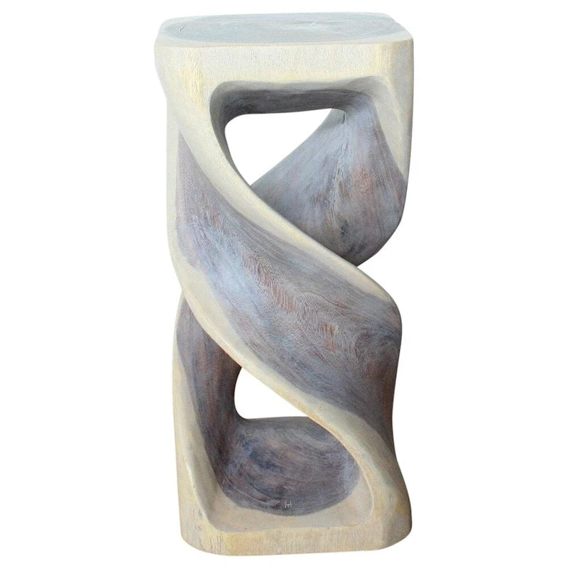 Table d'appoint en bois double torsion sculptée à la main, gris agate