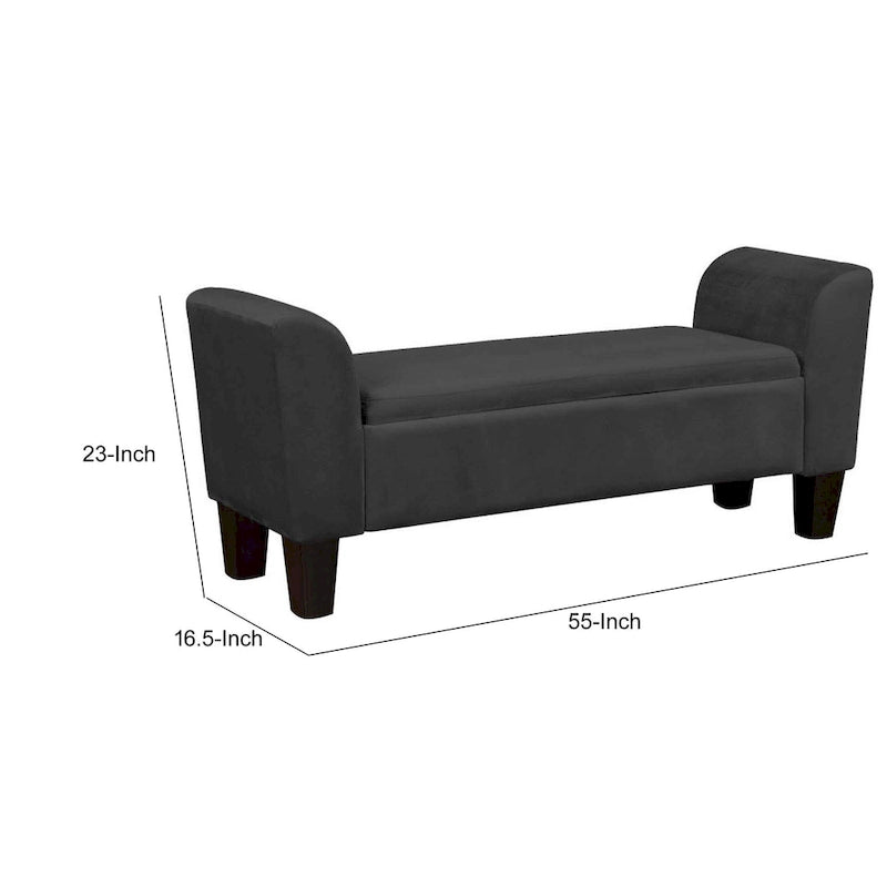 Banc de rangement capitonné de 55" avec assise en velours et accoudoirs rembourrés