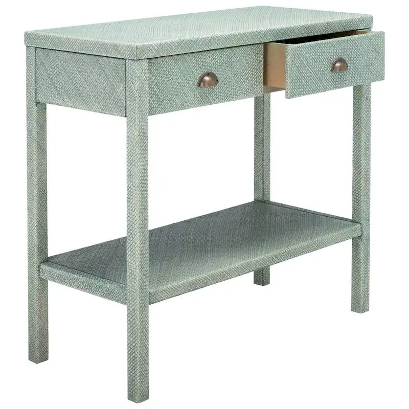 Console 2 tiroirs 1 étagère | Accent turquoise et or