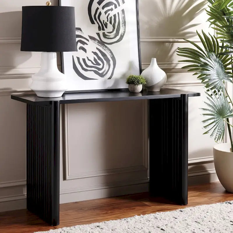 Console Table avec Piètement en Bois Cannelé et Cadre Sculpté | Esprit Rustique-Chic