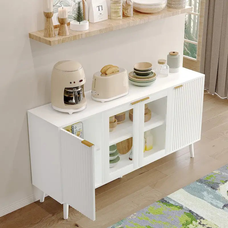 Buffet 4 portes avec vitrines et 6 étagères de rangement
