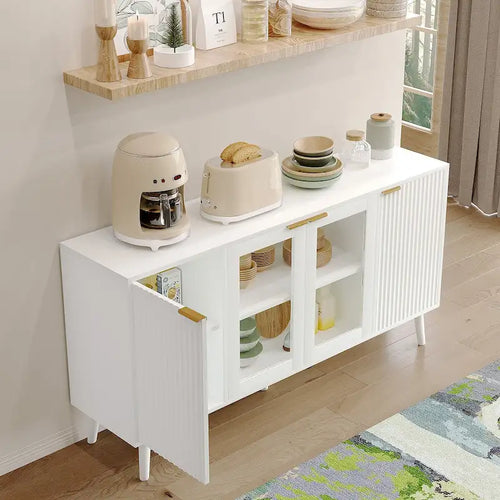 Buffet 4 portes avec vitrines et 6 étagères de rangement