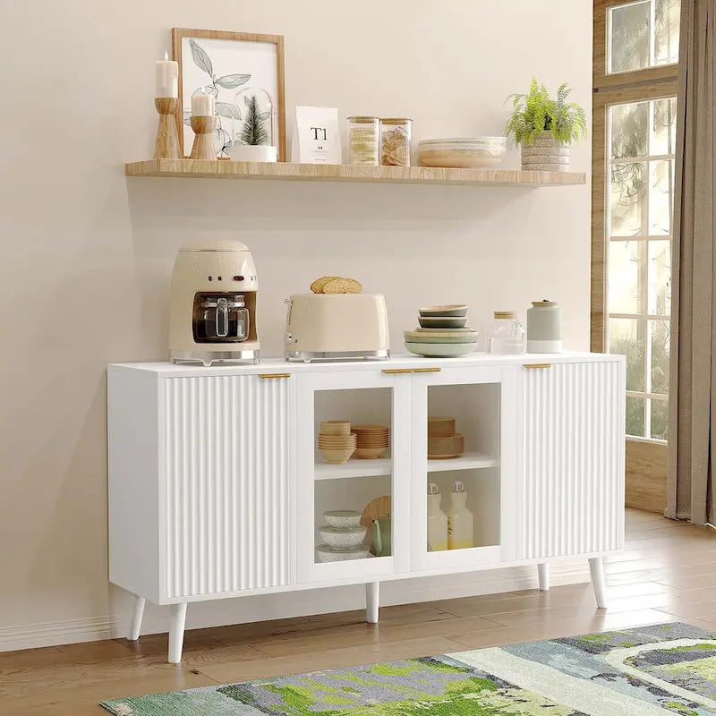 Buffet 4 portes avec vitrines et 6 étagères de rangement
