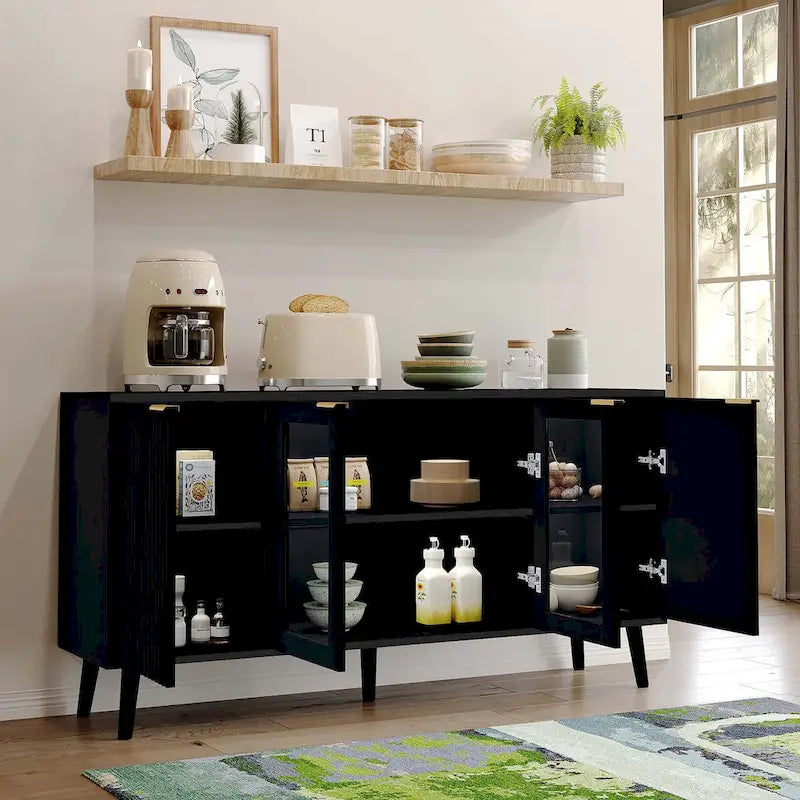 Buffet 4 portes avec vitrines et 6 étagères de rangement