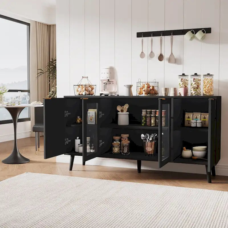 Buffet 4 portes avec vitrines et 6 étagères de rangement