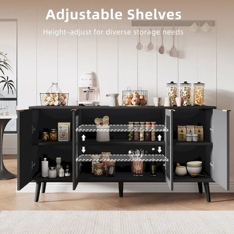 Buffet 4 portes avec vitrines et 6 étagères de rangement