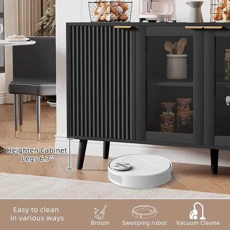 Buffet 4 portes avec vitrines et 6 étagères de rangement