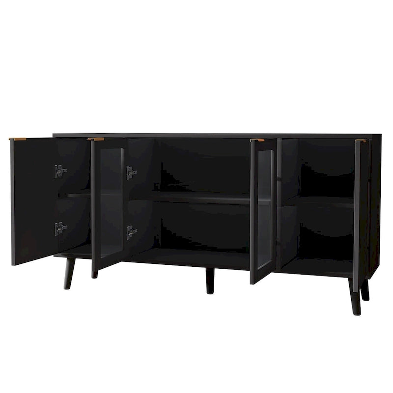 Buffet 4 portes avec vitrines et 6 étagères de rangement