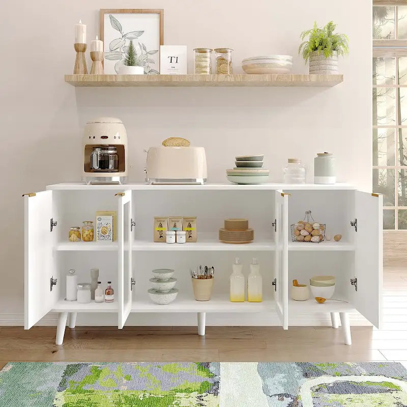 Buffet 4 portes avec vitrines et 6 étagères de rangement