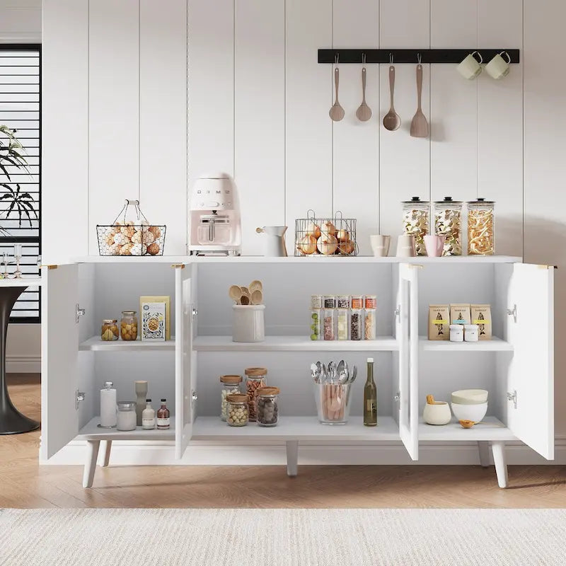 Buffet 4 portes avec vitrines et 6 étagères de rangement