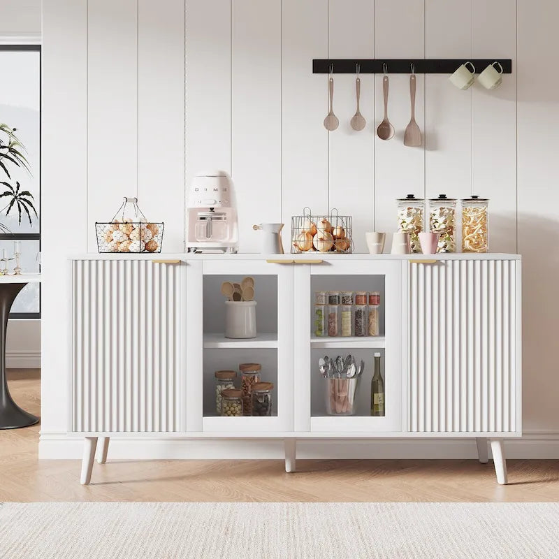 Buffet 4 portes avec vitrines et 6 étagères de rangement