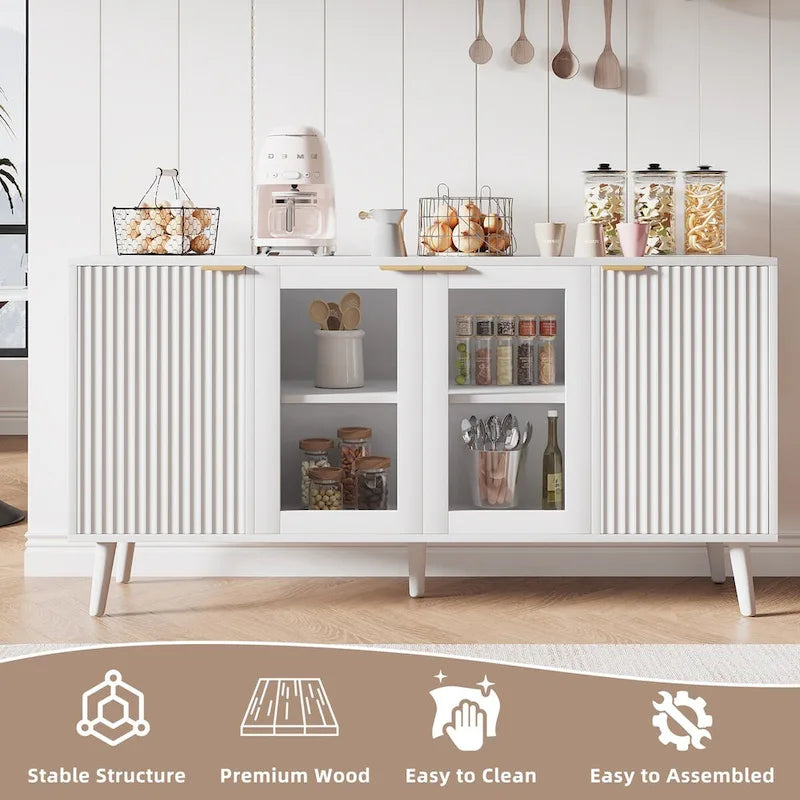 Buffet 4 portes avec vitrines et 6 étagères de rangement