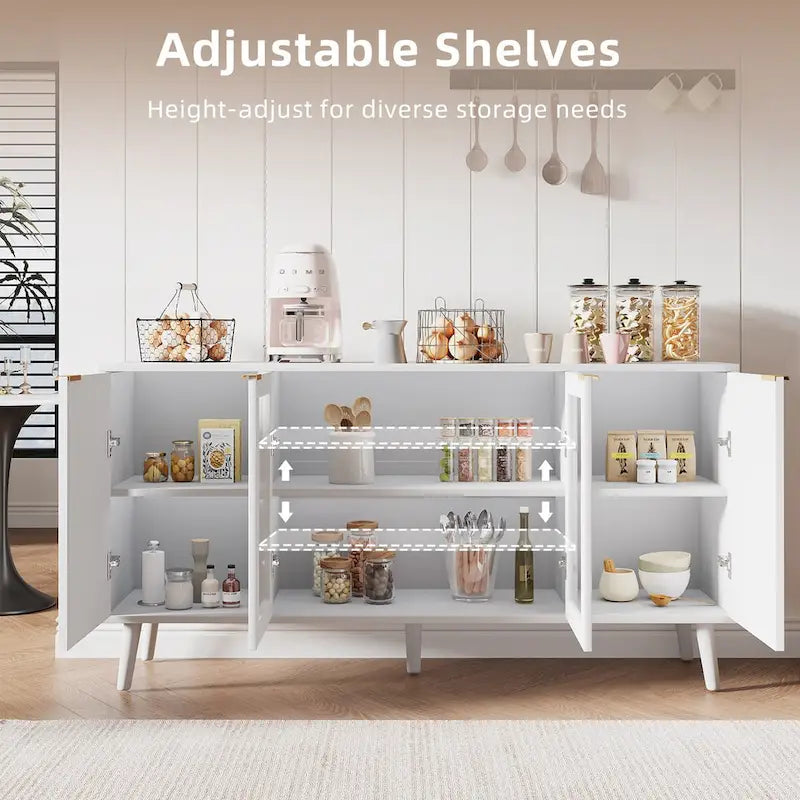 Buffet 4 portes avec vitrines et 6 étagères de rangement