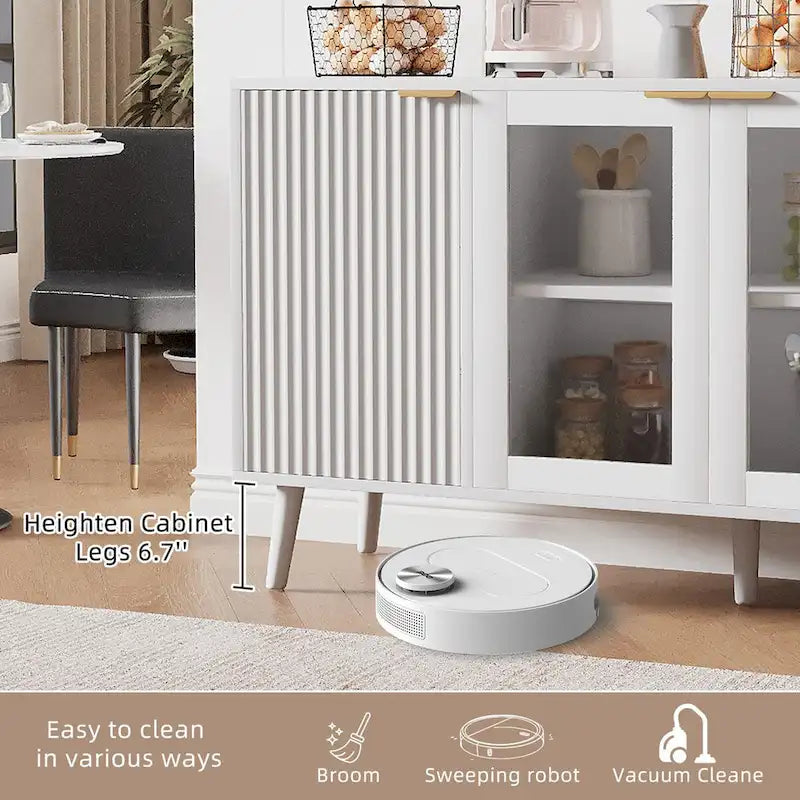 Buffet 4 portes avec vitrines et 6 étagères de rangement