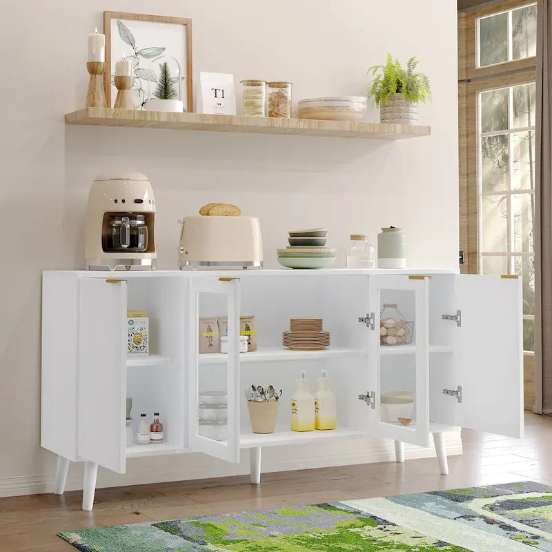 Buffet 4 portes avec vitrines et 6 étagères de rangement