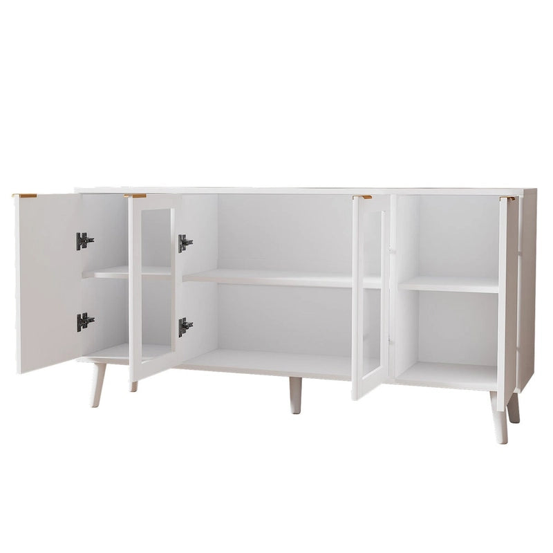 Buffet 4 portes avec vitrines et 6 étagères de rangement