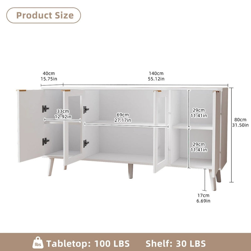 Buffet 4 portes avec vitrines et 6 étagères de rangement