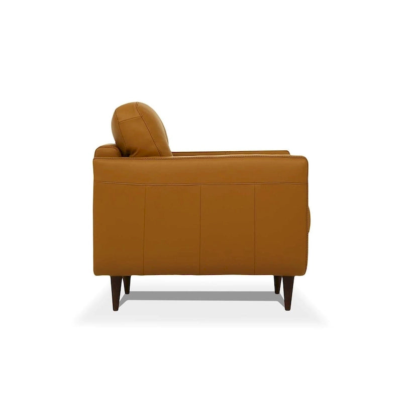 Canapé 83" en cuir orange avec capitonnage et pieds en bois massif noir
