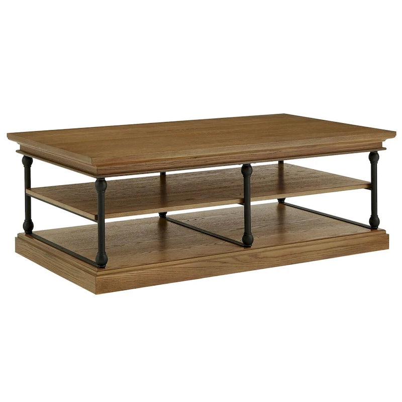 Table basse rectangulaire industrielle avec étagères de rangement ouvertes