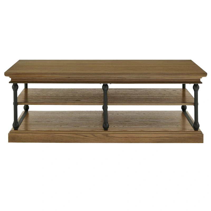 Table basse rectangulaire industrielle avec étagères de rangement ouvertes