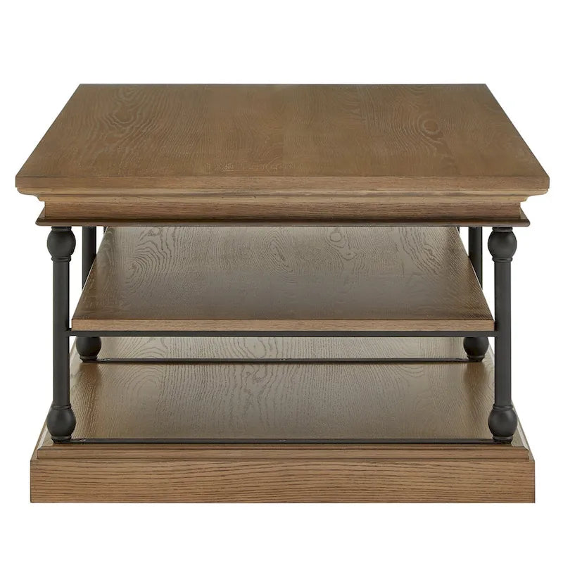 Table basse rectangulaire industrielle avec étagères de rangement ouvertes