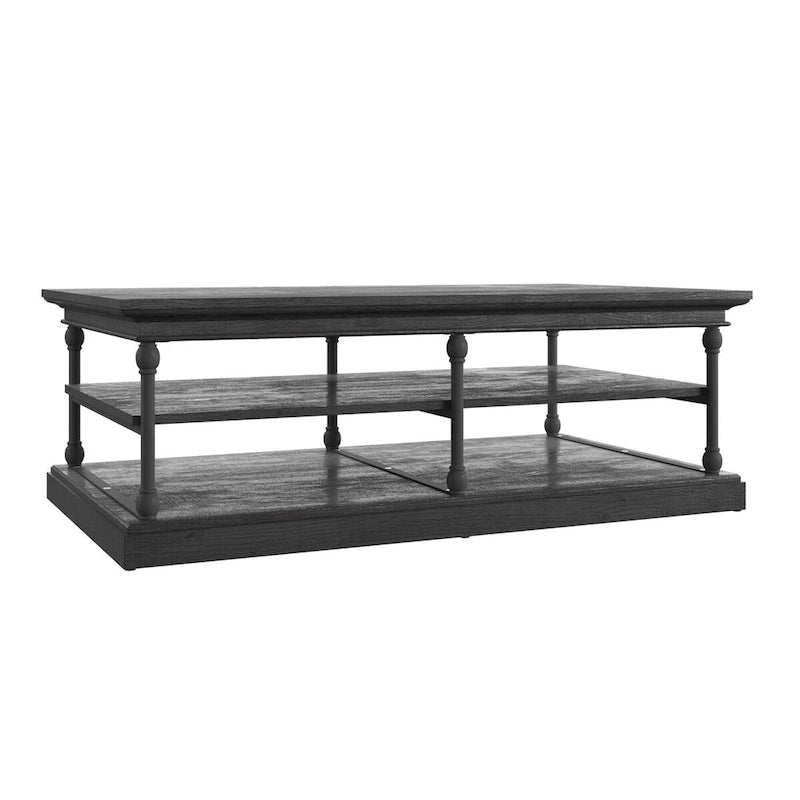 Table basse rectangulaire industrielle avec étagères de rangement ouvertes