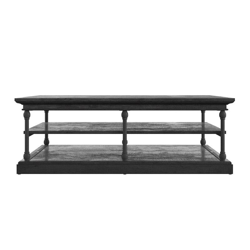 Table basse rectangulaire industrielle avec étagères de rangement ouvertes