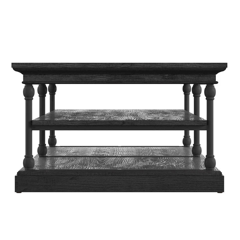 Table basse rectangulaire industrielle avec étagères de rangement ouvertes