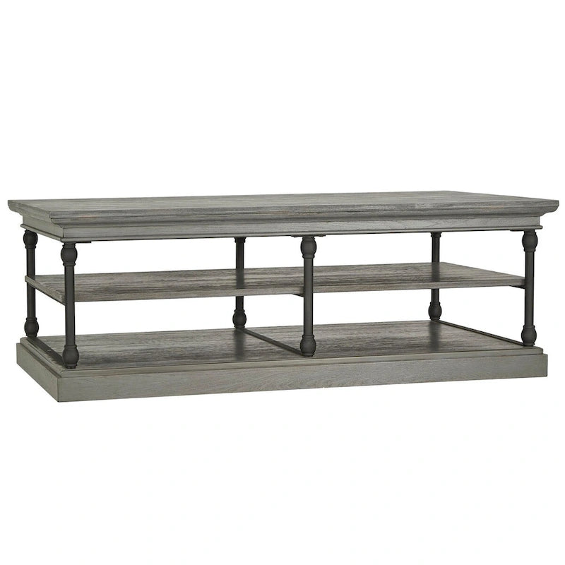Table basse rectangulaire industrielle avec étagères de rangement ouvertes