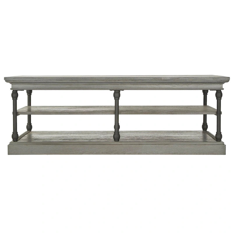 Table basse rectangulaire industrielle avec étagères de rangement ouvertes