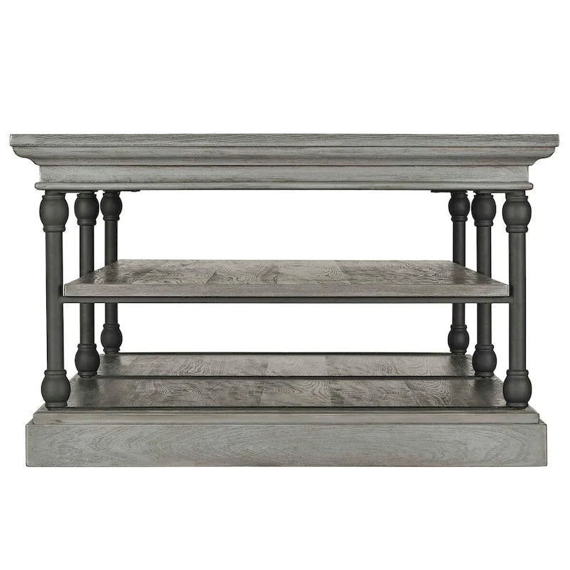 Table basse rectangulaire industrielle avec étagères de rangement ouvertes