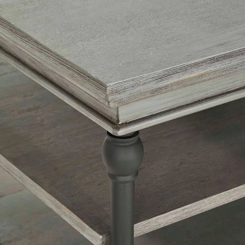 Table basse rectangulaire industrielle avec étagères de rangement ouvertes