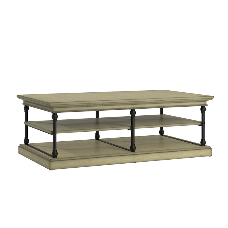 Table basse rectangulaire industrielle avec étagères de rangement ouvertes