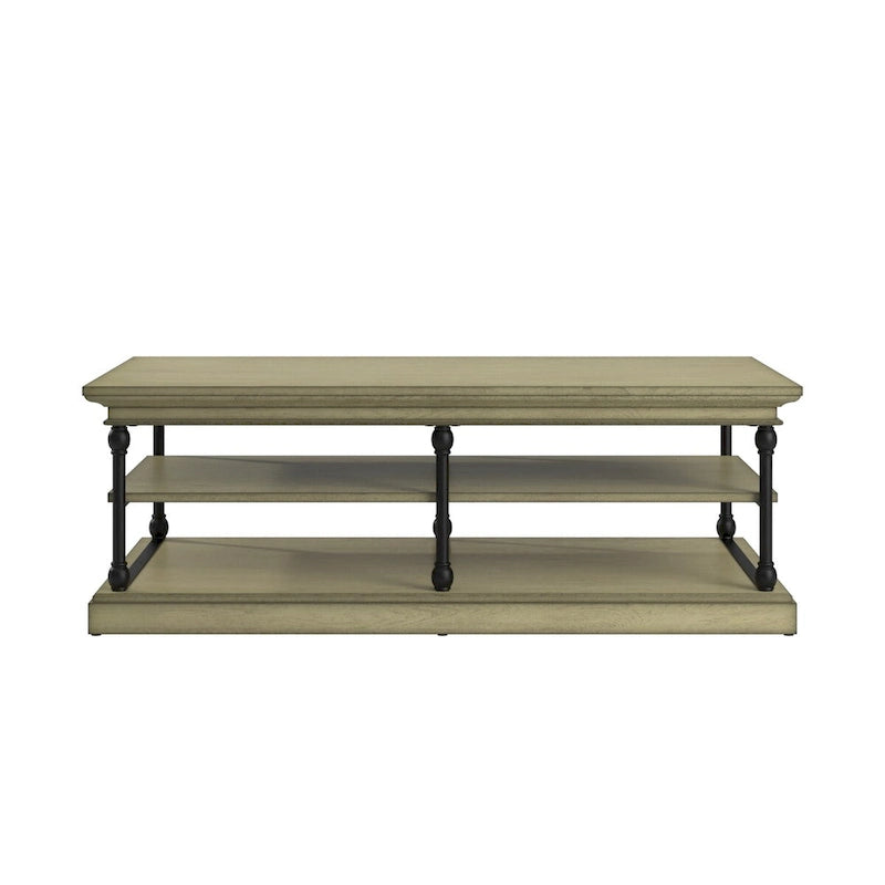 Table basse rectangulaire industrielle avec étagères de rangement ouvertes