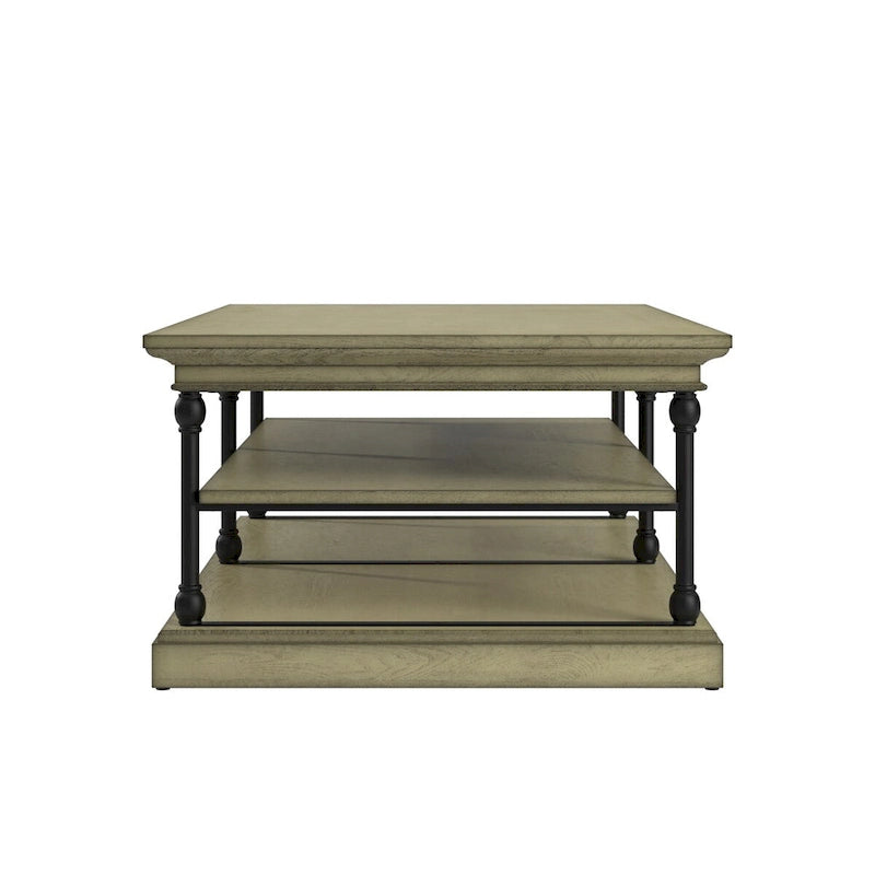Table basse rectangulaire industrielle avec étagères de rangement ouvertes