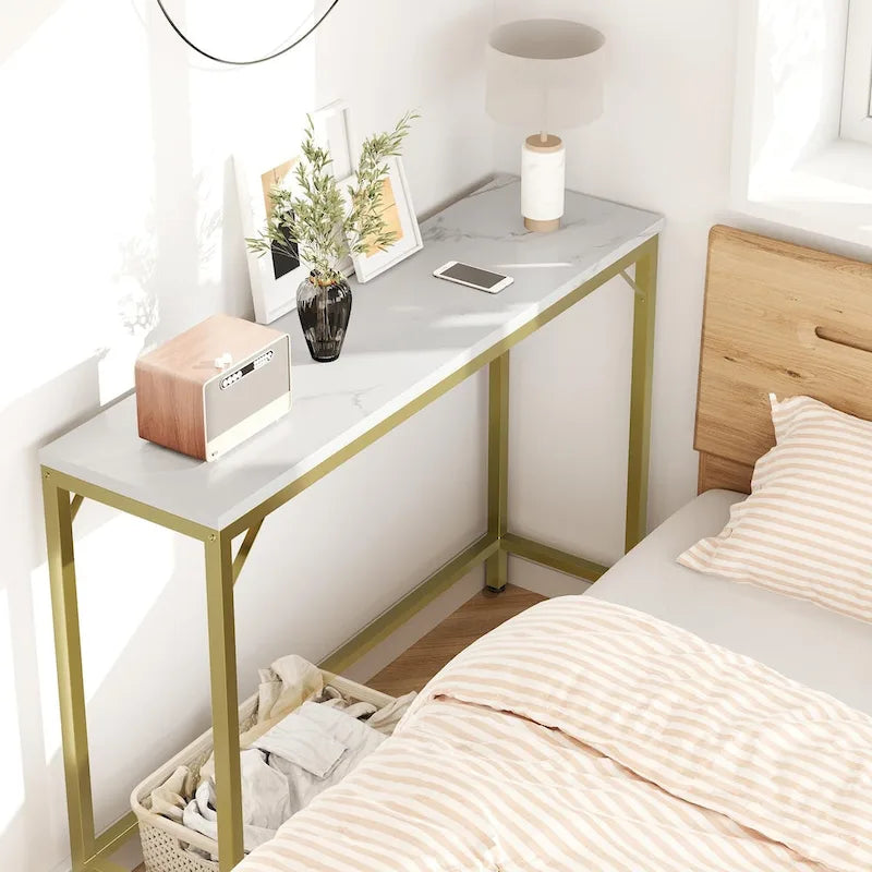 Console étroite et mince avec cadre métallique | Table de canapé peu encombrante