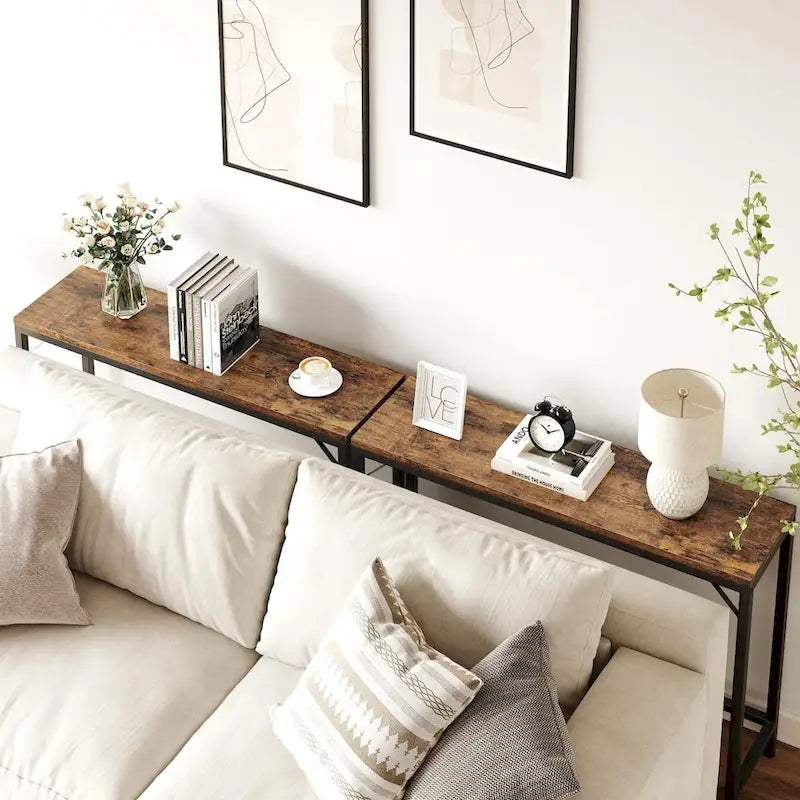 Console étroite et mince avec cadre métallique | Table de canapé peu encombrante