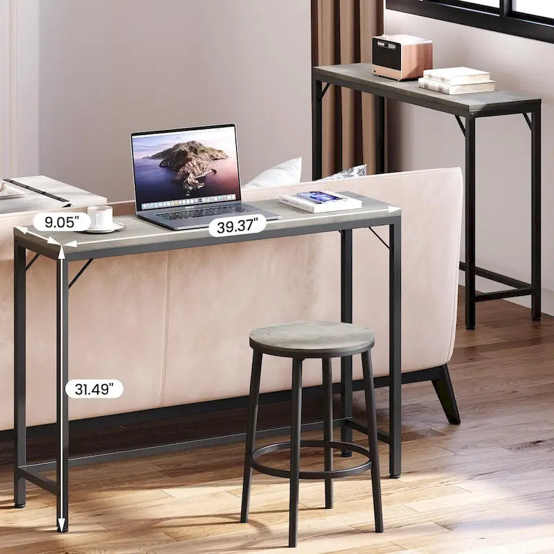 Console étroite et mince avec cadre métallique | Table de canapé peu encombrante