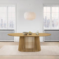 Table à manger ovale en bois massif de 79 po avec piètement central à lattes | 7 places