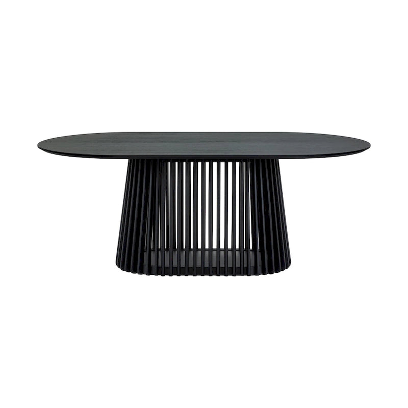 Table à manger ovale en bois massif de 79 po avec piètement central à lattes | 7 places