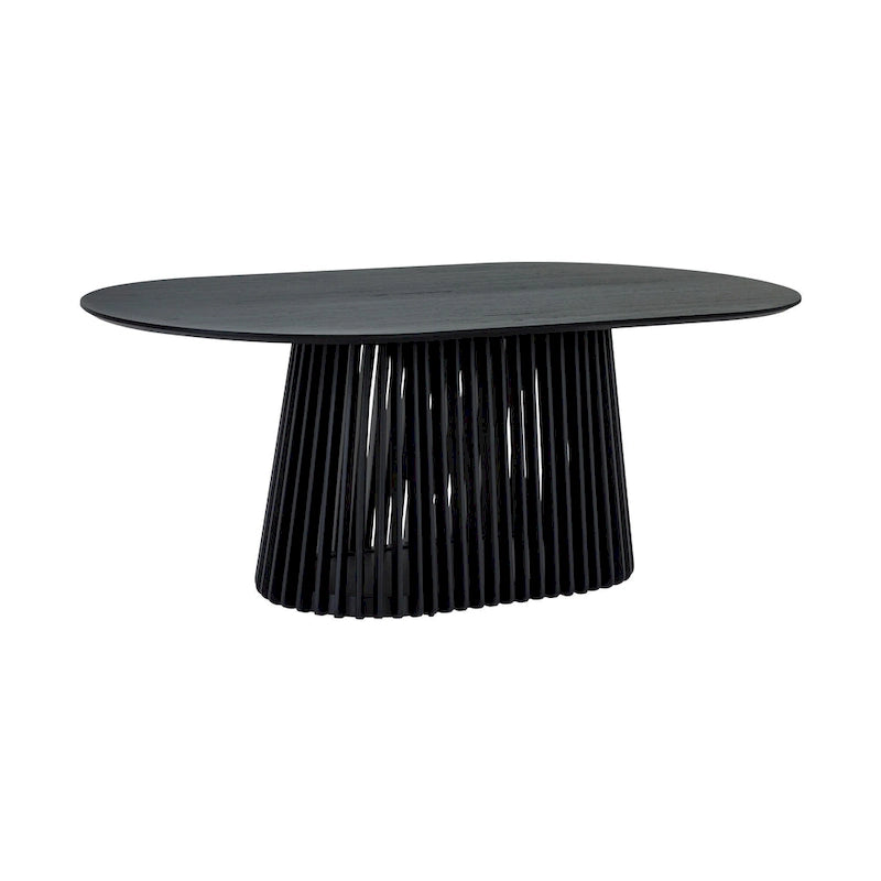 Table à manger ovale en bois massif de 79 po avec piètement central à lattes | 7 places