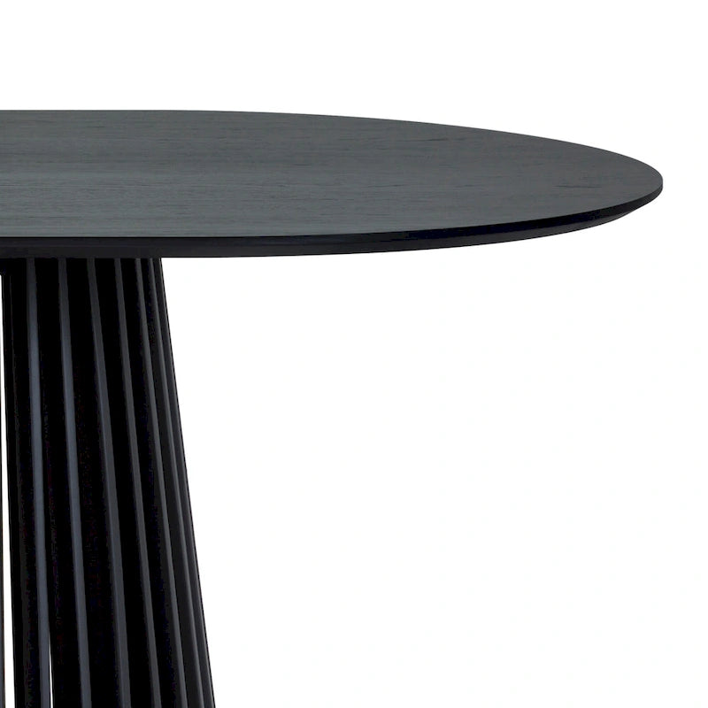 Table à manger ovale en bois massif de 79 po avec piètement central à lattes | 7 places