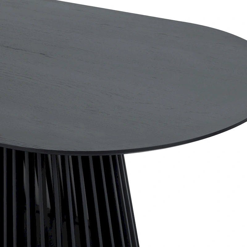 Table à manger ovale en bois massif de 79 po avec piètement central à lattes | 7 places