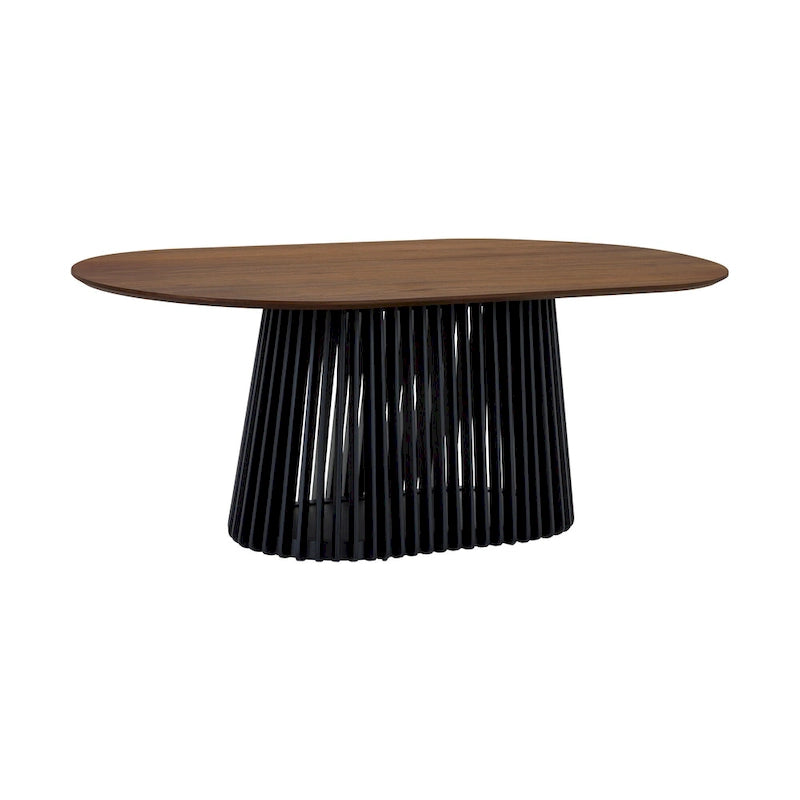 Table à manger ovale en bois massif de 79 po avec piètement central à lattes | 7 places