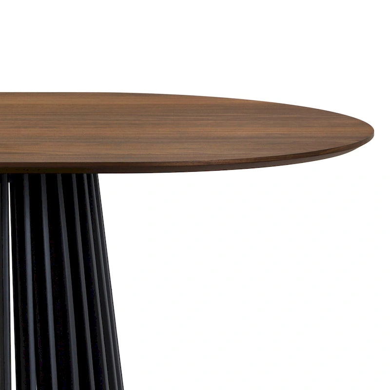 Table à manger ovale en bois massif de 79 po avec piètement central à lattes | 7 places
